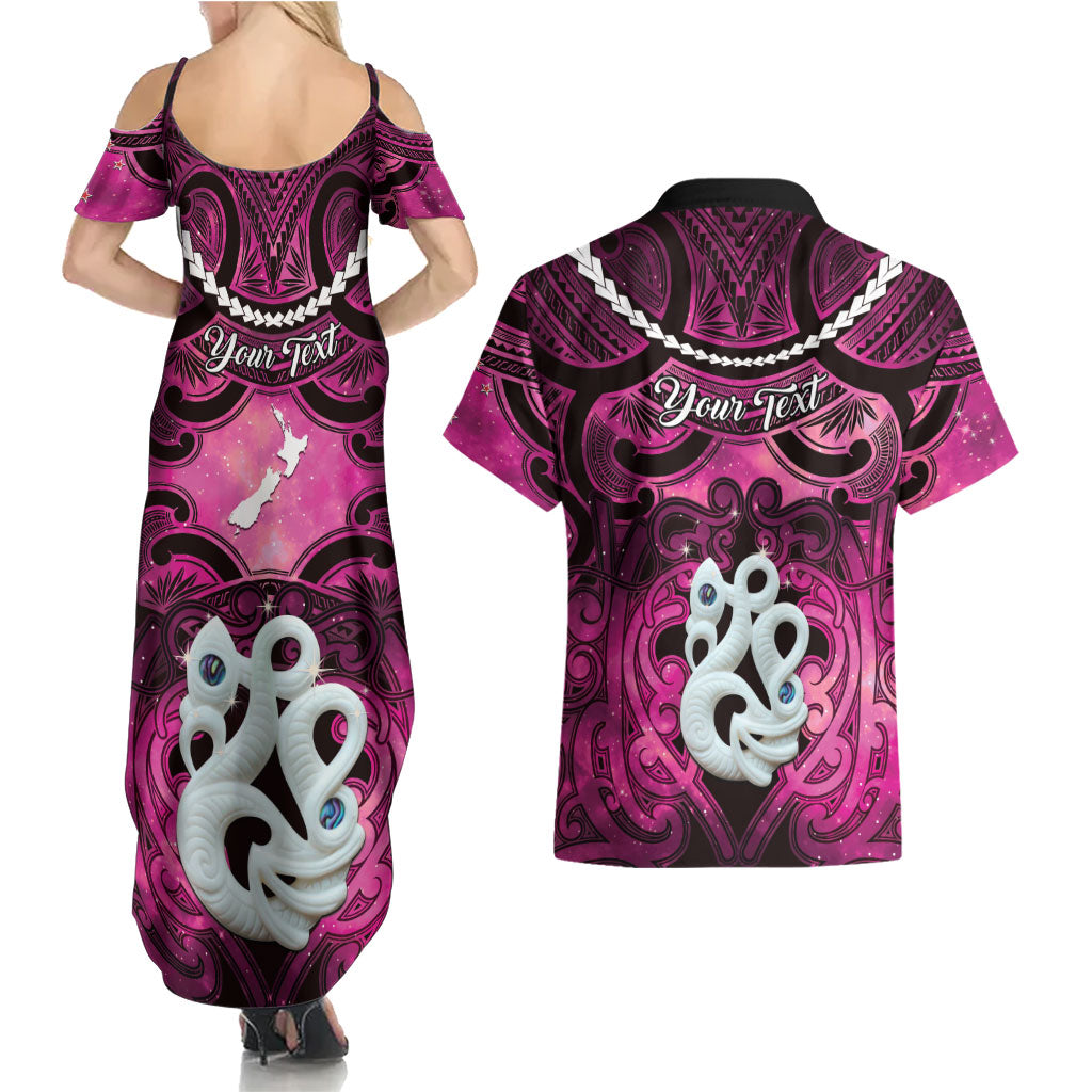 Personalised Maori Matariki Manaia Mawhero Couples Matching Summer Maxi Dress and Hawaiian Shirt Maori Kowhaiwhai Pattern Galaxy LT01 - Polynesian Pride