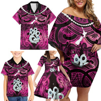 Personalised Maori Matariki Manaia Mawhero Family Matching Off Shoulder Short Dress and Hawaiian Shirt Maori Kowhaiwhai Pattern Galaxy LT01 - Polynesian Pride