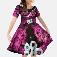Personalised Maori Matariki Manaia Mawhero Family Matching Summer Maxi Dress and Hawaiian Shirt Maori Kowhaiwhai Pattern Galaxy LT01 Daughter's Dress Pink - Polynesian Pride