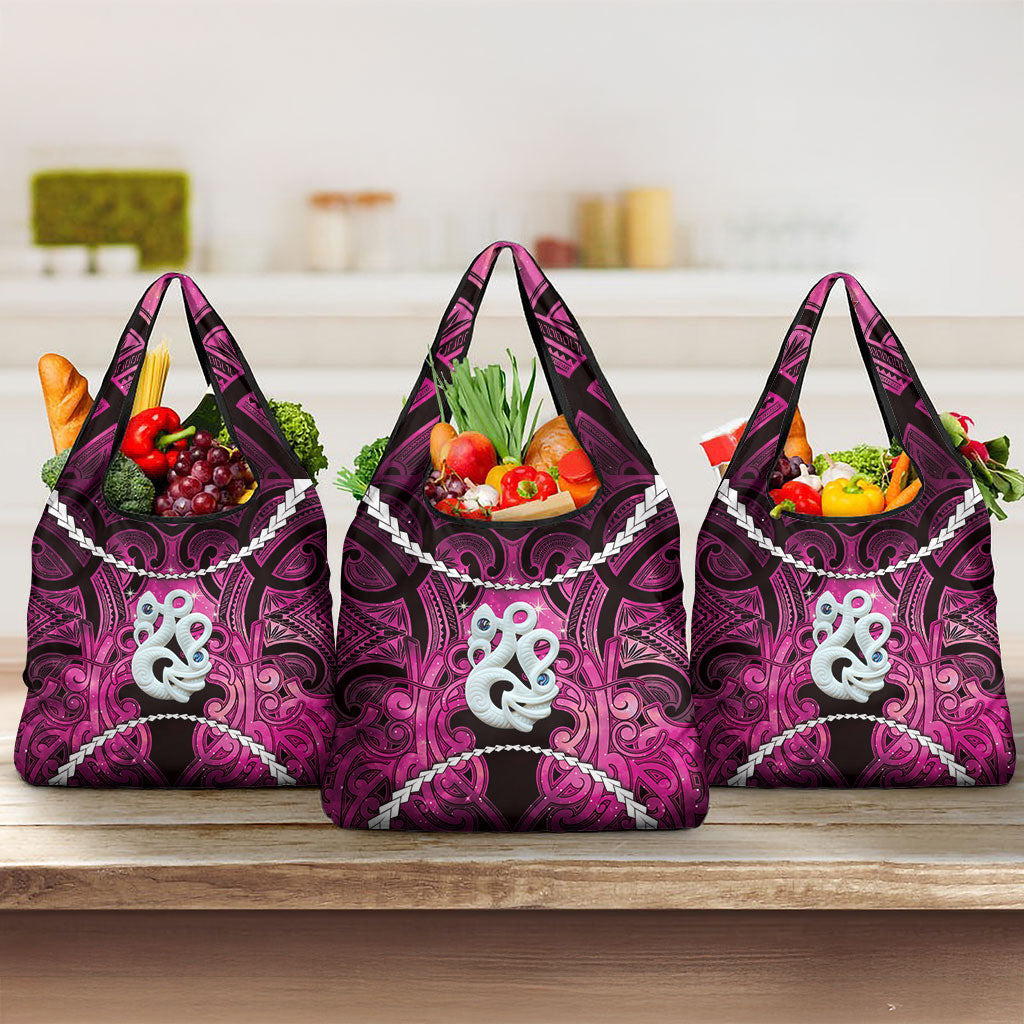 Maori Matariki Manaia Mawhero Grocery Bag Maori Kowhaiwhai Pattern Galaxy