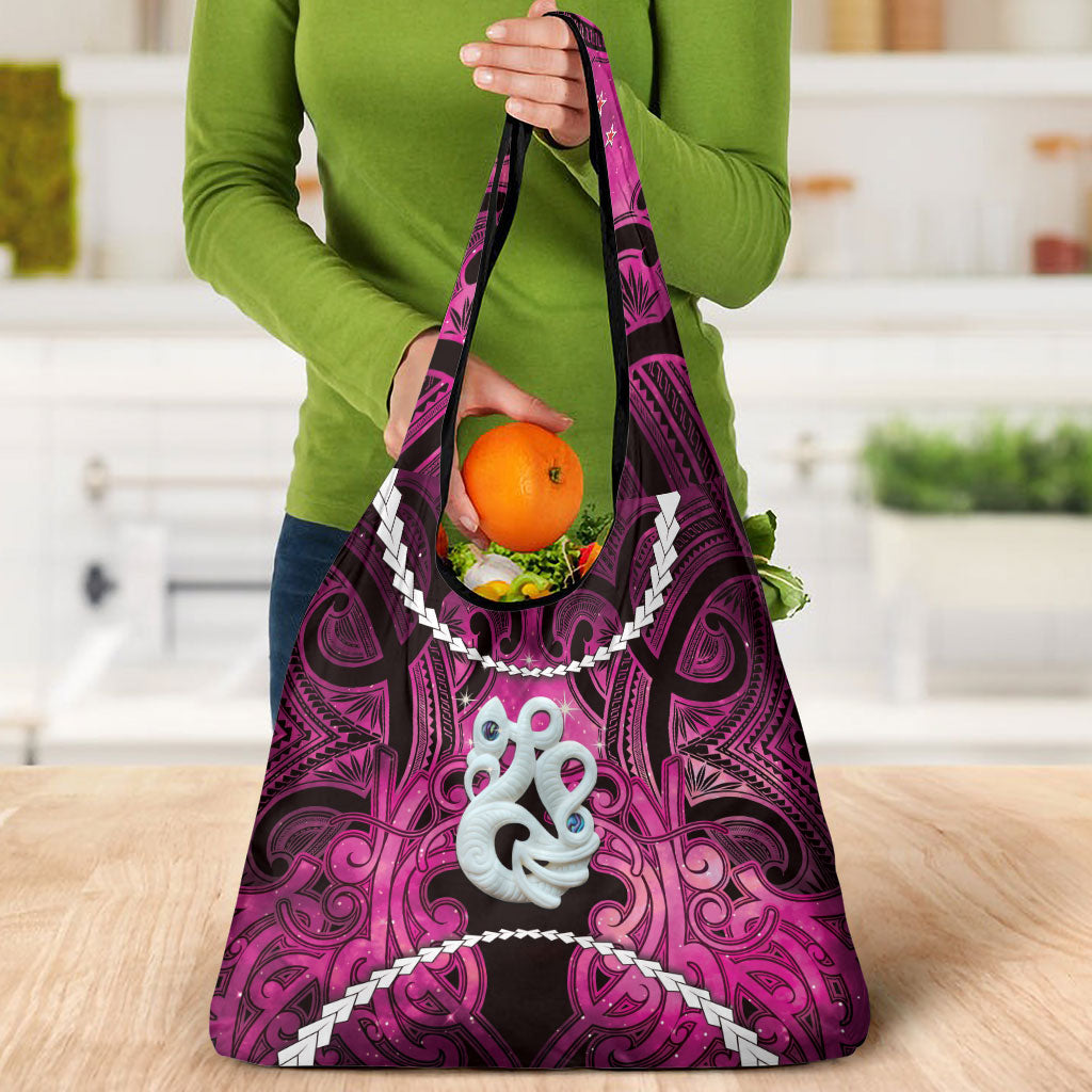 Maori Matariki Manaia Mawhero Grocery Bag Maori Kowhaiwhai Pattern Galaxy