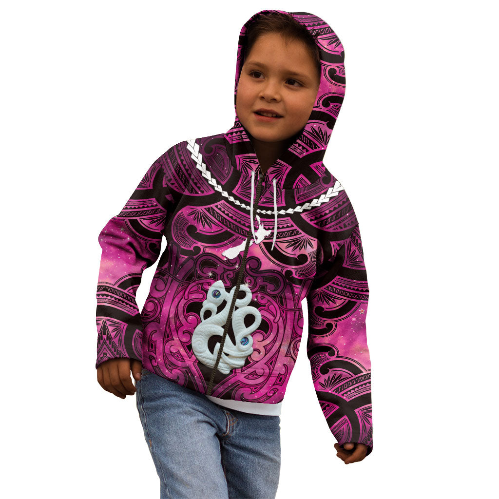 Personalised Maori Matariki Manaia Mawhero Kid Hoodie Maori Kowhaiwhai Pattern Galaxy