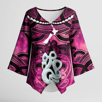 Personalised Maori Matariki Manaia Mawhero Kimono Sleeve Blouse Maori Kowhaiwhai Pattern Galaxy LT01 Female Pink - Polynesian Pride