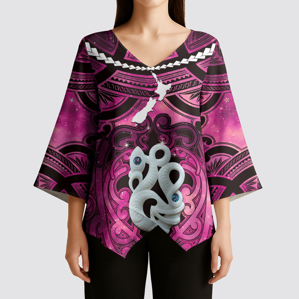 Personalised Maori Matariki Manaia Mawhero Kimono Sleeve Blouse Maori Kowhaiwhai Pattern Galaxy LT01 - Polynesian Pride