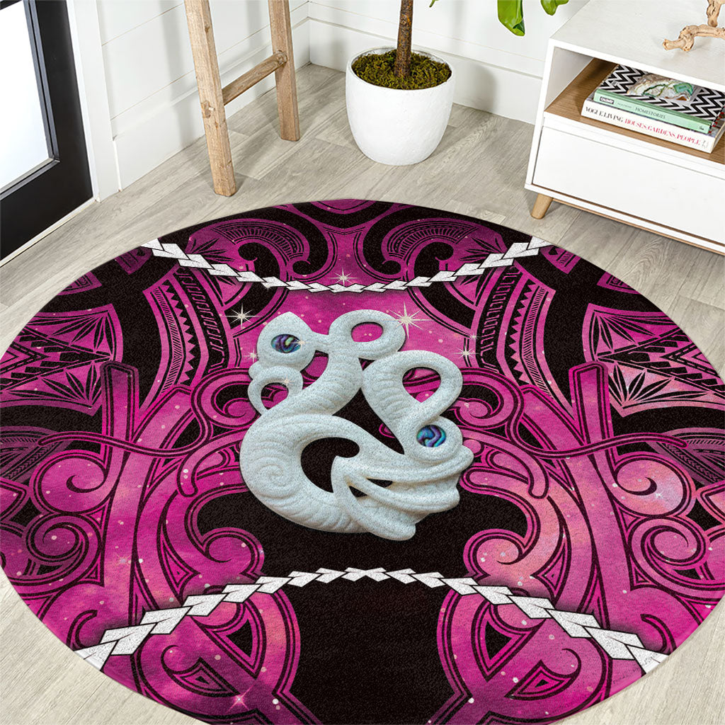 Maori Matariki Manaia Mawhero Round Carpet Maori Kowhaiwhai Pattern Galaxy LT01 Pink - Polynesian Pride