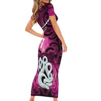 Personalised Maori Matariki Manaia Mawhero Short Sleeve Bodycon Dress Maori Kowhaiwhai Pattern Galaxy LT01 - Polynesian Pride