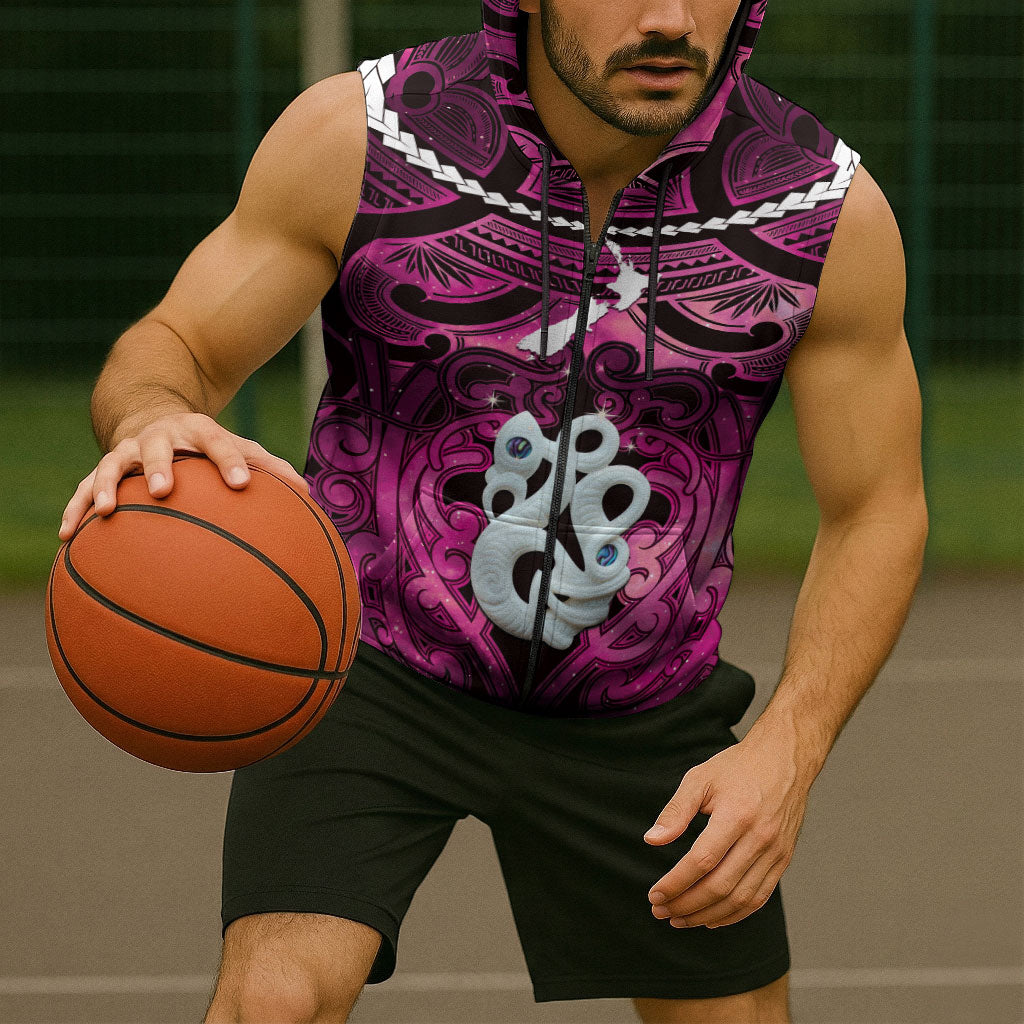 Personalised Maori Matariki Manaia Mawhero Sleeveless Zip Hoodie Maori Kowhaiwhai Pattern Galaxy