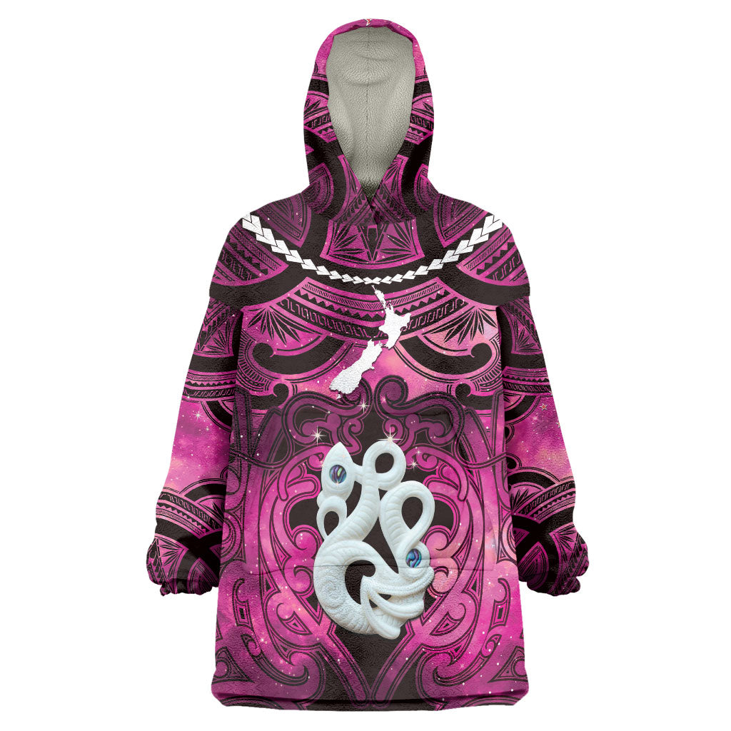 Personalised Maori Matariki Manaia Mawhero Wearable Blanket Hoodie Maori Kowhaiwhai Pattern Galaxy LT01 One Size Pink - Polynesian Pride