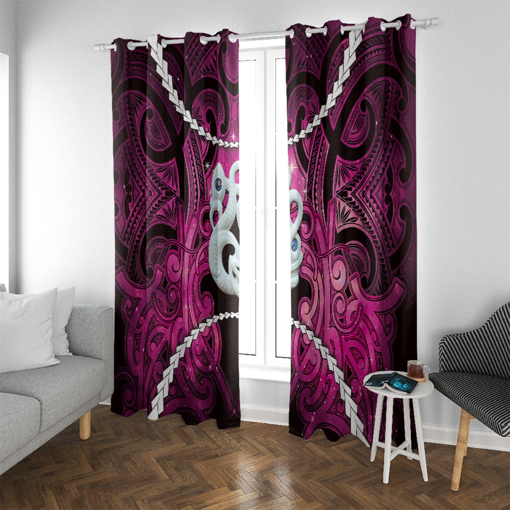 Maori Matariki Manaia Mawhero Window Curtain Maori Kowhaiwhai Pattern Galaxy LT01 With Grommets Pink - Polynesian Pride