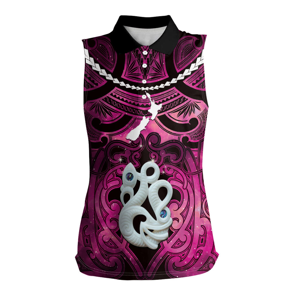 Personalised Maori Matariki Manaia Mawhero Women Sleeveless Polo Shirt Maori Kowhaiwhai Pattern Galaxy