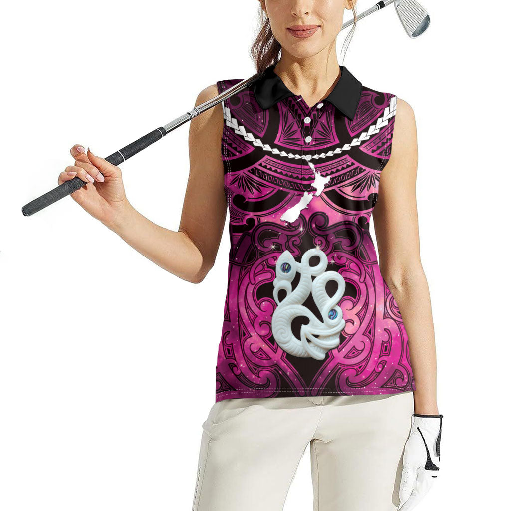 Personalised Maori Matariki Manaia Mawhero Women Sleeveless Polo Shirt Maori Kowhaiwhai Pattern Galaxy LT01 - Polynesian Pride
