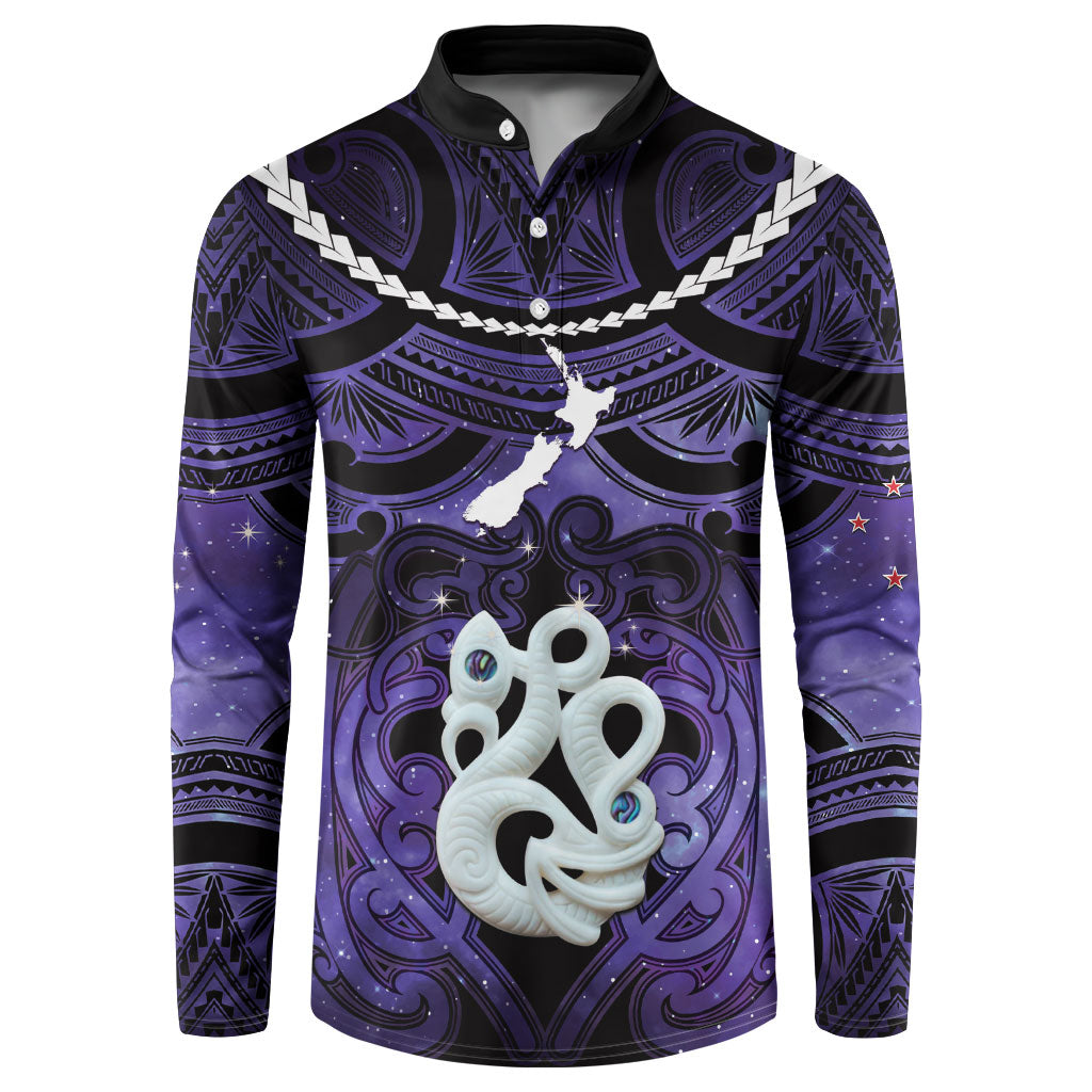 Personalised Maori Matariki Manaia Waiporoporo Button Sweatshirt Maori Kowhaiwhai Pattern Galaxy