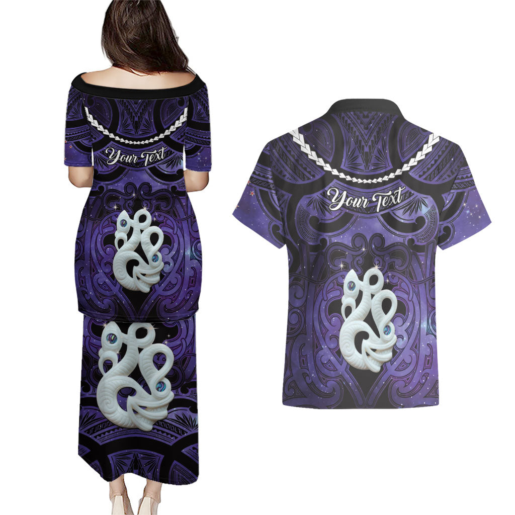 Personalised Maori Matariki Manaia Waiporoporo Couples Matching Puletasi and Hawaiian Shirt Maori Kowhaiwhai Pattern Galaxy LT01 - Polynesian Pride