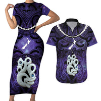 Personalised Maori Matariki Manaia Waiporoporo Couples Matching Short Sleeve Bodycon Dress and Hawaiian Shirt Maori Kowhaiwhai Pattern Galaxy