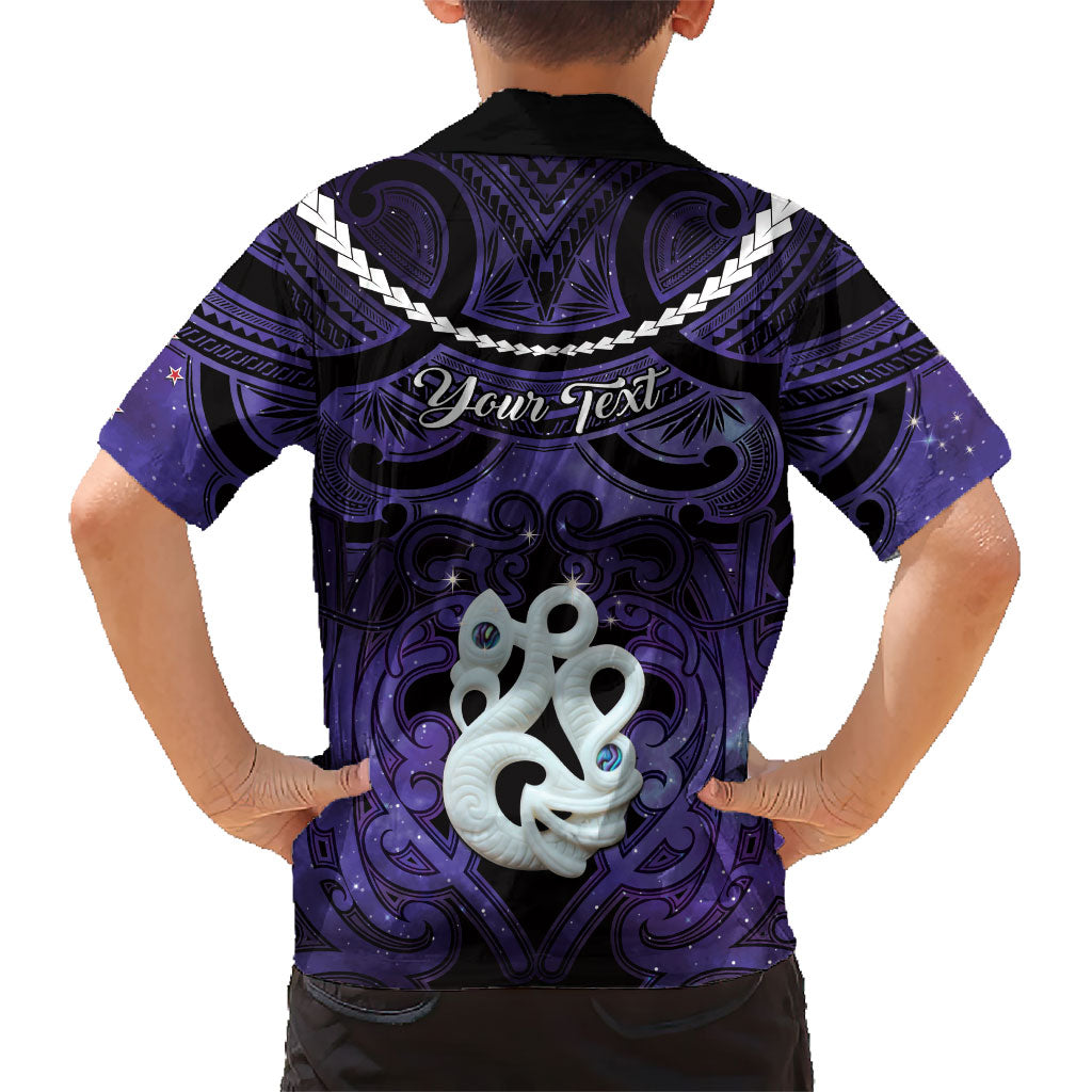 Personalised Maori Matariki Manaia Waiporoporo Family Matching Off The Shoulder Long Sleeve Dress and Hawaiian Shirt Maori Kowhaiwhai Pattern Galaxy LT01 - Polynesian Pride
