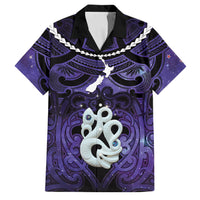Personalised Maori Matariki Manaia Waiporoporo Family Matching Summer Maxi Dress and Hawaiian Shirt Maori Kowhaiwhai Pattern Galaxy LT01 Dad's Shirt - Short Sleeve Purple - Polynesian Pride