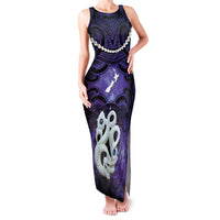 Personalised Maori Matariki Manaia Waiporoporo Family Matching Tank Maxi Dress and Hawaiian Shirt Maori Kowhaiwhai Pattern Galaxy LT01 Mom's Dress Purple - Polynesian Pride