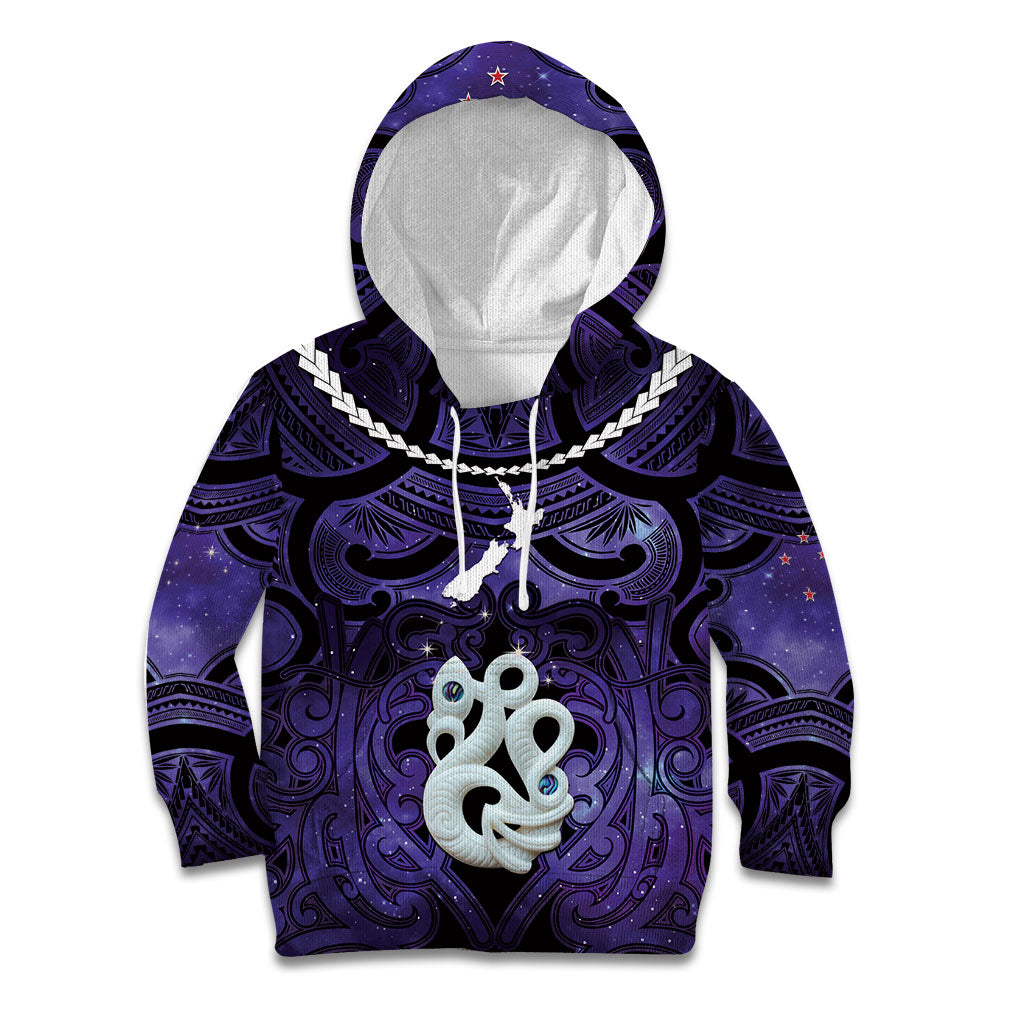 Personalised Maori Matariki Manaia Waiporoporo Kid Hoodie Maori Kowhaiwhai Pattern Galaxy
