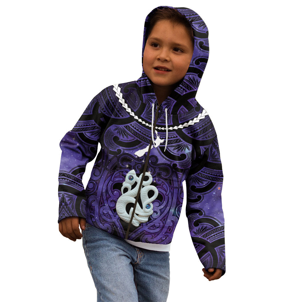 Personalised Maori Matariki Manaia Waiporoporo Kid Hoodie Maori Kowhaiwhai Pattern Galaxy