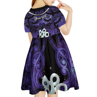 Personalised Maori Matariki Manaia Waiporoporo Kid Short Sleeve Dress Maori Kowhaiwhai Pattern Galaxy LT01 - Polynesian Pride