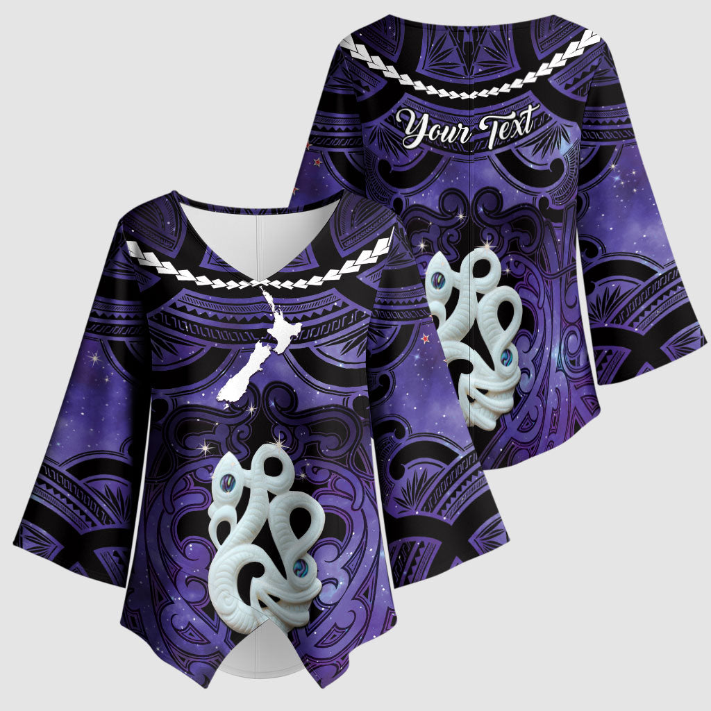 Personalised Maori Matariki Manaia Waiporoporo Kimono Sleeve Blouse Maori Kowhaiwhai Pattern Galaxy