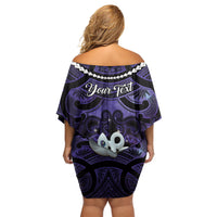 Personalised Maori Matariki Manaia Waiporoporo Off Shoulder Short Dress Maori Kowhaiwhai Pattern Galaxy