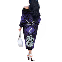 Personalised Maori Matariki Manaia Waiporoporo Off The Shoulder Long Sleeve Dress Maori Kowhaiwhai Pattern Galaxy LT01 - Polynesian Pride