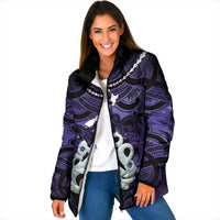 Personalised Maori Matariki Manaia Waiporoporo Padded Jacket Maori Kowhaiwhai Pattern Galaxy LT01 Women Purple - Polynesian Pride