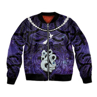 Personalised Maori Matariki Manaia Waiporoporo Sleeve Zip Bomber Jacket Maori Kowhaiwhai Pattern Galaxy LT01 Unisex Purple - Polynesian Pride