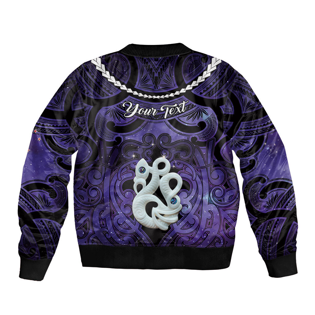 Personalised Maori Matariki Manaia Waiporoporo Sleeve Zip Bomber Jacket Maori Kowhaiwhai Pattern Galaxy LT01 - Polynesian Pride