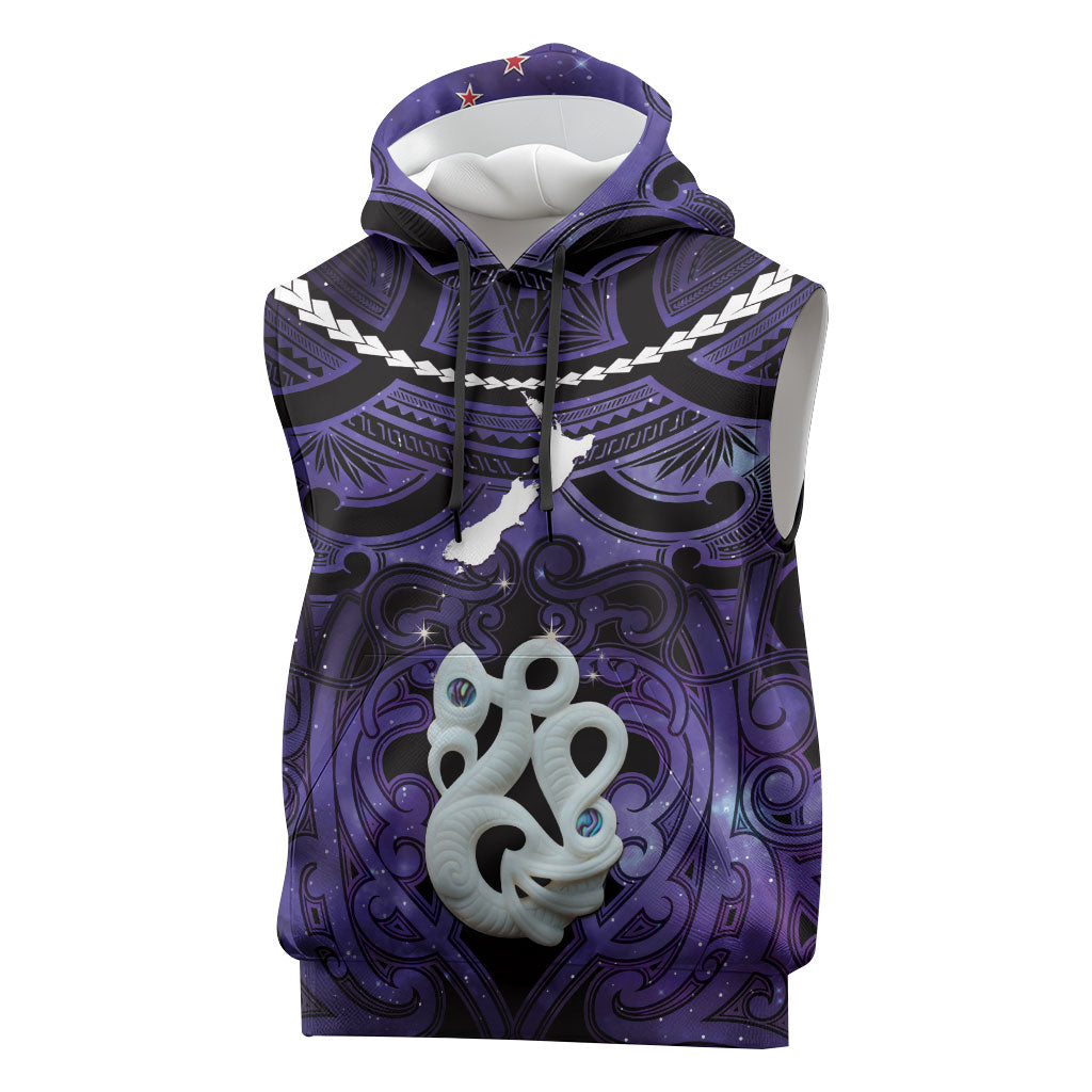 Personalised Maori Matariki Manaia Waiporoporo Sleeveless Hoodie Maori Kowhaiwhai Pattern Galaxy LT01 Purple - Polynesian Pride