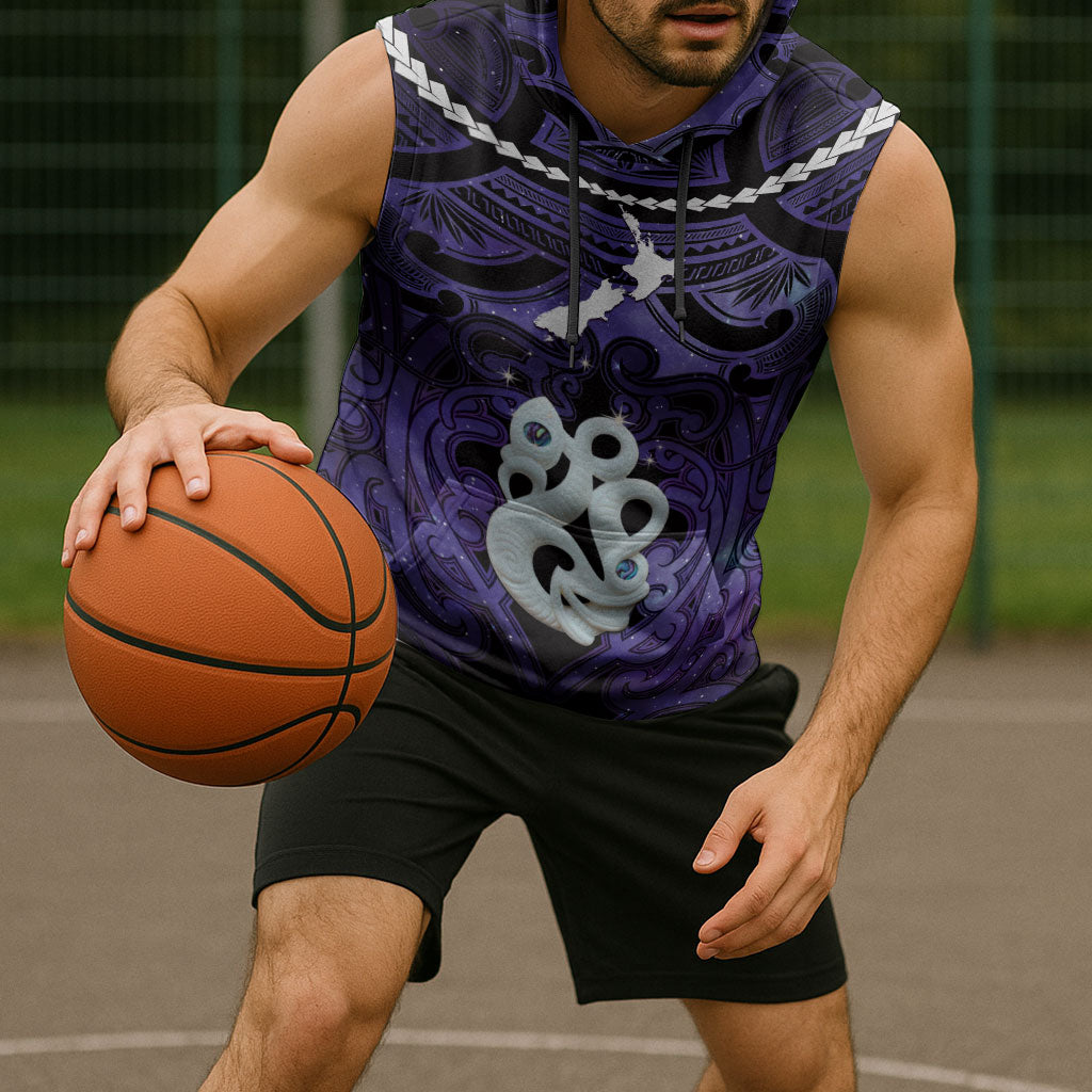Personalised Maori Matariki Manaia Waiporoporo Sleeveless Hoodie Maori Kowhaiwhai Pattern Galaxy LT01 - Polynesian Pride