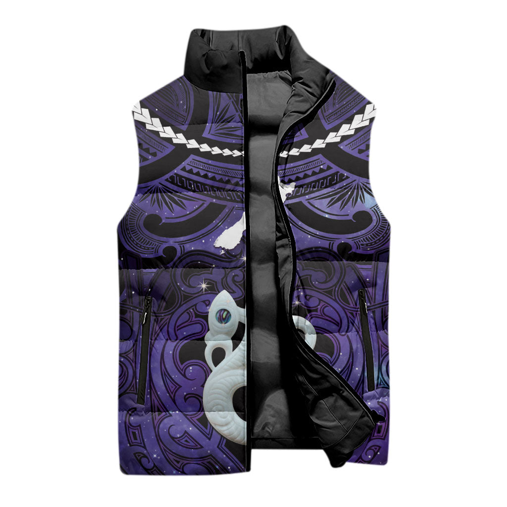 Personalised Maori Matariki Manaia Waiporoporo Sleeveless Puffer Jacket Maori Kowhaiwhai Pattern Galaxy
