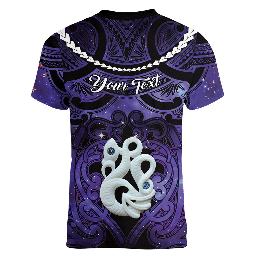 Personalised Maori Matariki Manaia Waiporoporo Women V-Neck T-Shirt Maori Kowhaiwhai Pattern Galaxy LT01 - Polynesian Pride
