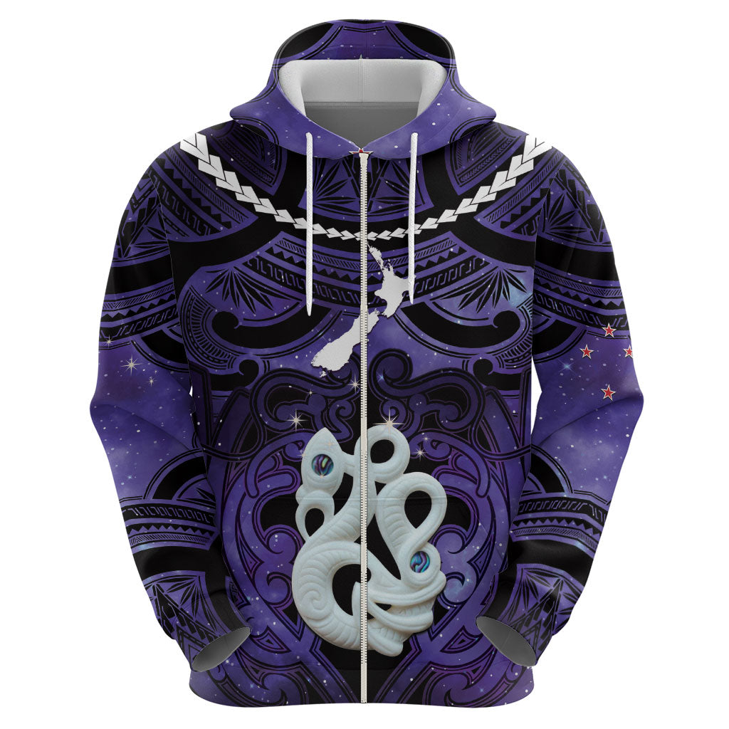 Personalised Maori Matariki Manaia Waiporoporo Zip Hoodie Maori Kowhaiwhai Pattern Galaxy