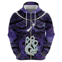 Personalised Maori Matariki Manaia Waiporoporo Zip Hoodie Maori Kowhaiwhai Pattern Galaxy