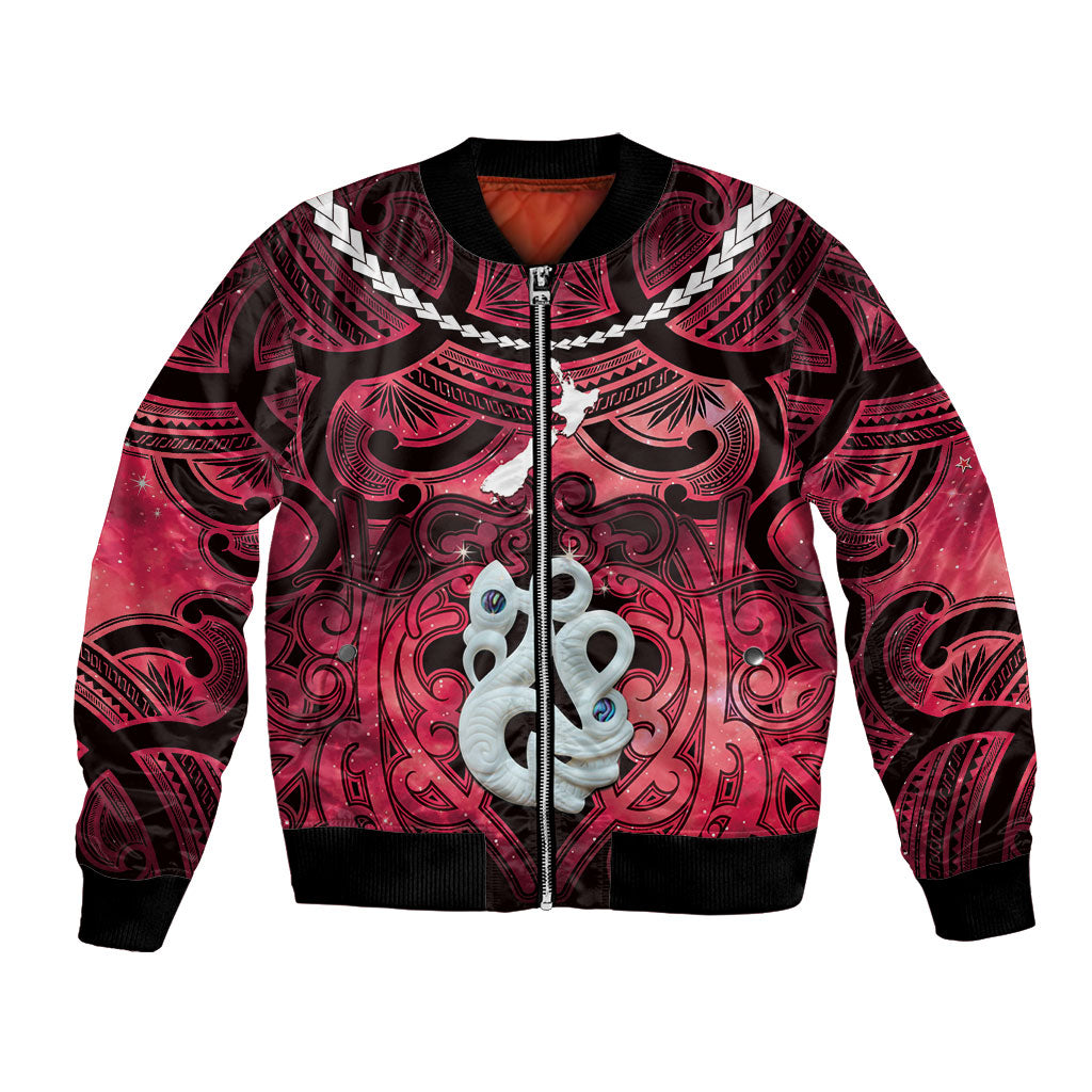 Personalised Maori Matariki Manaia Whero Bomber Jacket Maori Kowhaiwhai Pattern Galaxy