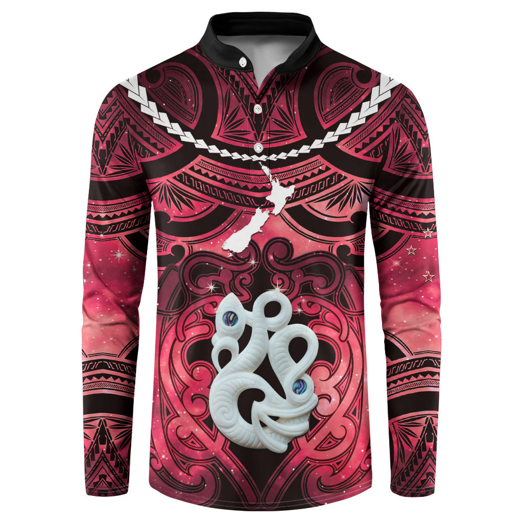 Personalised Maori Matariki Manaia Whero Button Sweatshirt Maori Kowhaiwhai Pattern Galaxy