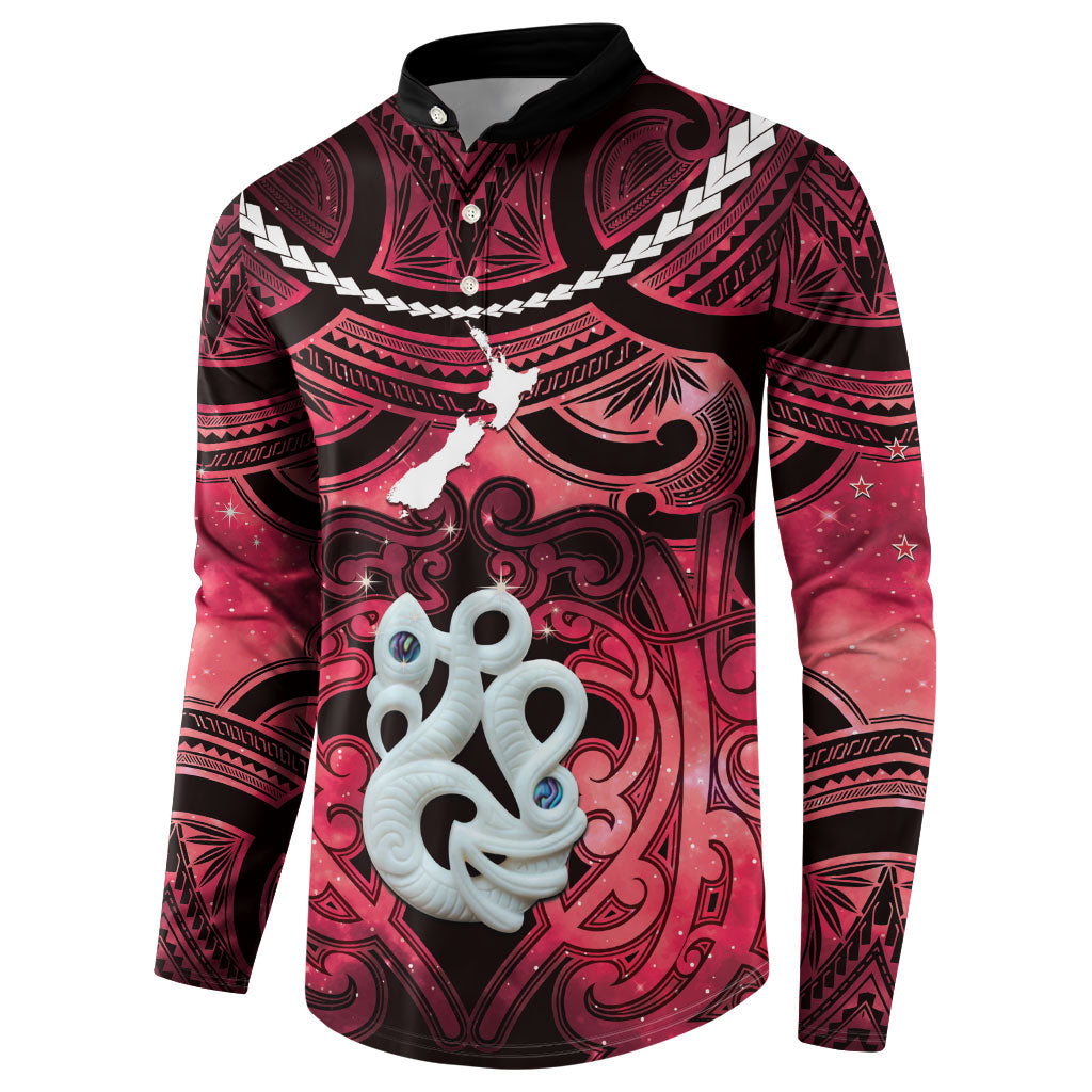 Personalised Maori Matariki Manaia Whero Button Sweatshirt Maori Kowhaiwhai Pattern Galaxy