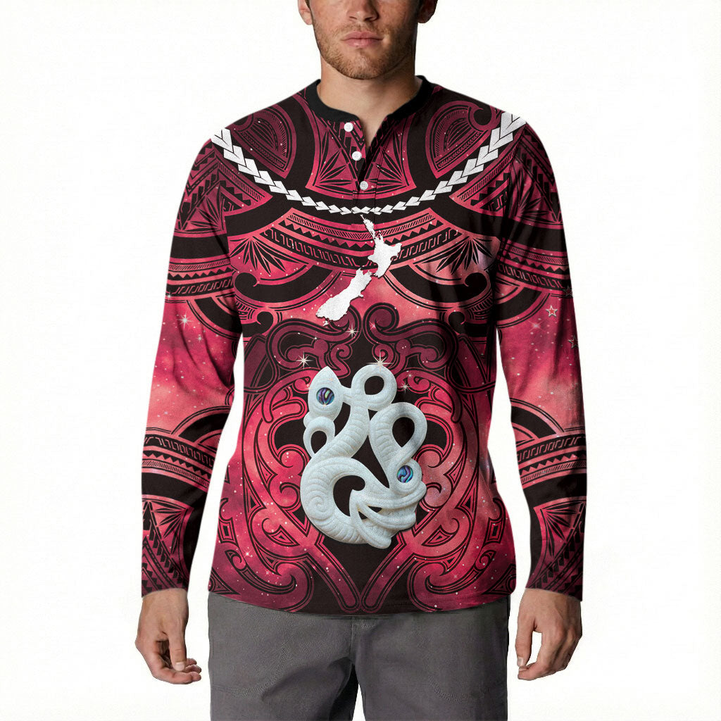 Personalised Maori Matariki Manaia Whero Button Sweatshirt Maori Kowhaiwhai Pattern Galaxy