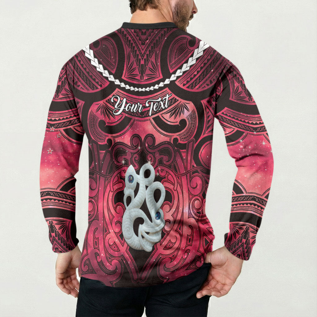 Personalised Maori Matariki Manaia Whero Button Sweatshirt Maori Kowhaiwhai Pattern Galaxy