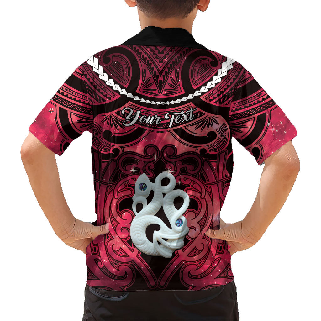 Personalised Maori Matariki Manaia Whero Family Matching Off The Shoulder Long Sleeve Dress and Hawaiian Shirt Maori Kowhaiwhai Pattern Galaxy LT01 - Polynesian Pride