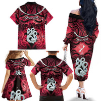 Personalised Maori Matariki Manaia Whero Family Matching Off The Shoulder Long Sleeve Dress and Hawaiian Shirt Maori Kowhaiwhai Pattern Galaxy LT01 - Polynesian Pride