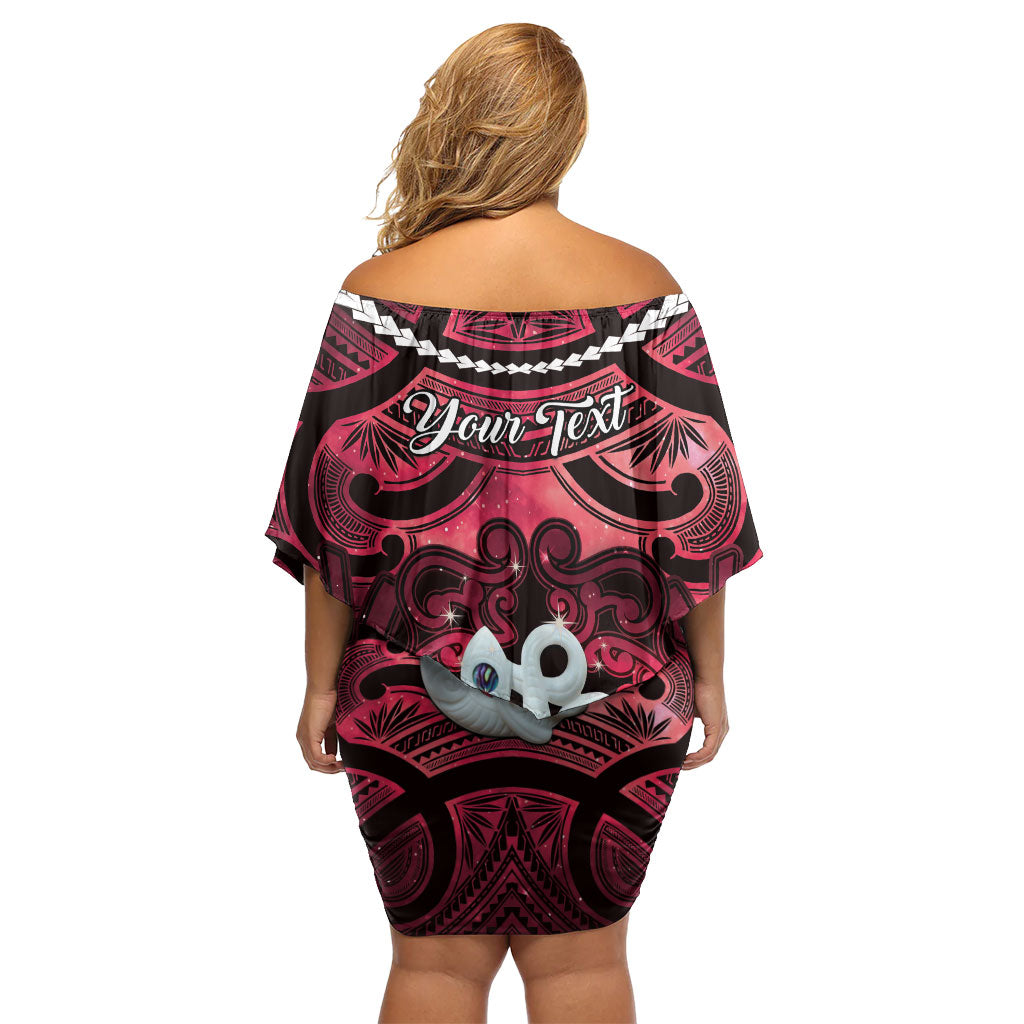 Personalised Maori Matariki Manaia Whero Family Matching Off Shoulder Short Dress and Hawaiian Shirt Maori Kowhaiwhai Pattern Galaxy