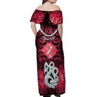 Personalised Maori Matariki Manaia Whero Off Shoulder Maxi Dress Maori Kowhaiwhai Pattern Galaxy