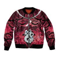Personalised Maori Matariki Manaia Whero Sleeve Zip Bomber Jacket Maori Kowhaiwhai Pattern Galaxy