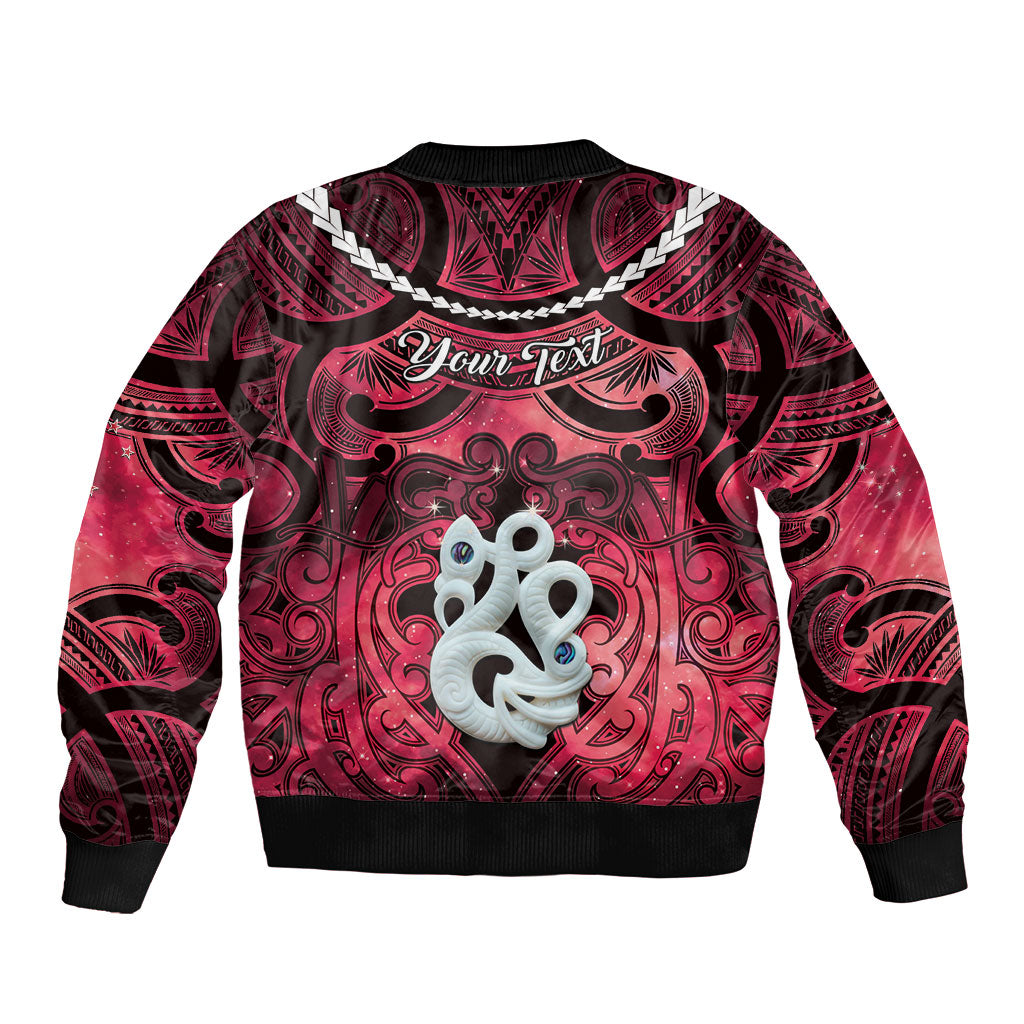 Personalised Maori Matariki Manaia Whero Sleeve Zip Bomber Jacket Maori Kowhaiwhai Pattern Galaxy