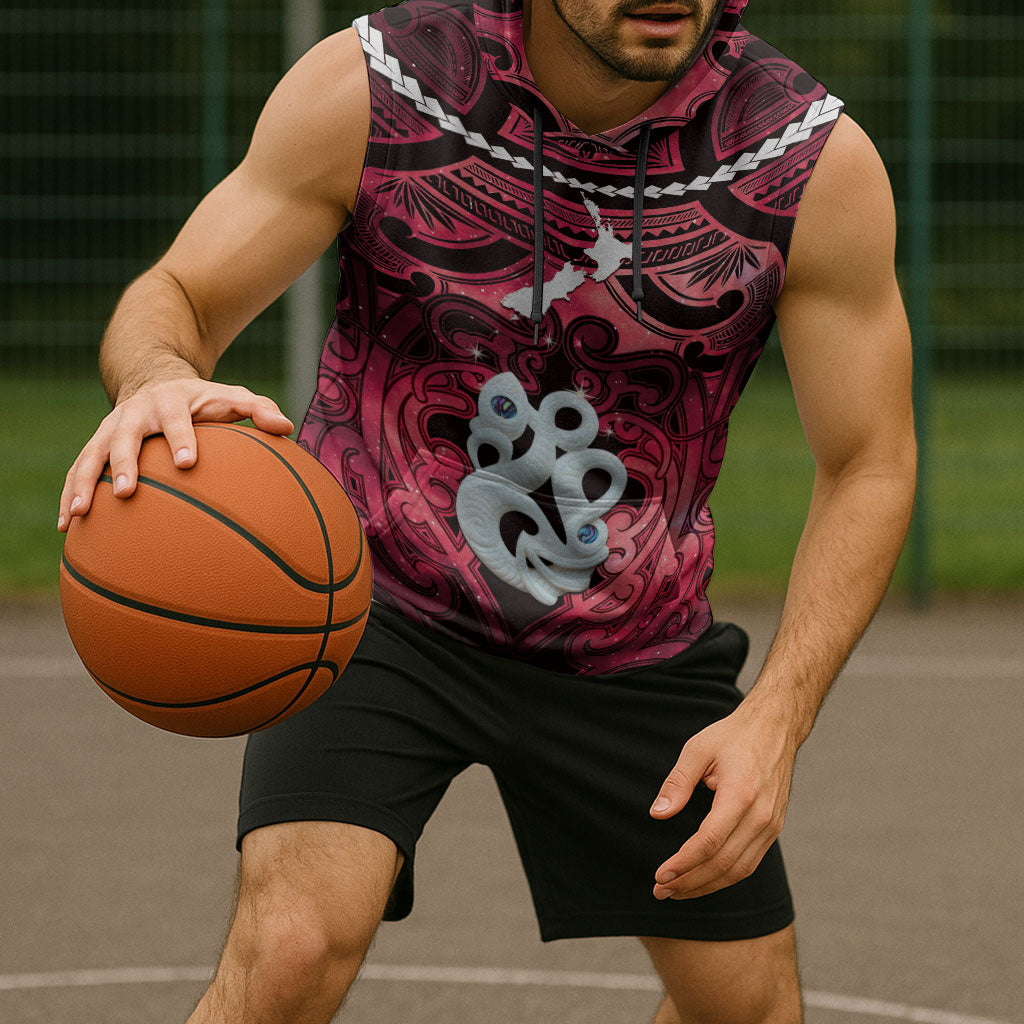 Personalised Maori Matariki Manaia Whero Sleeveless Hoodie Maori Kowhaiwhai Pattern Galaxy