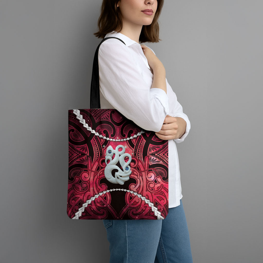Maori Matariki Manaia Whero Tote Bag Maori Kowhaiwhai Pattern Galaxy