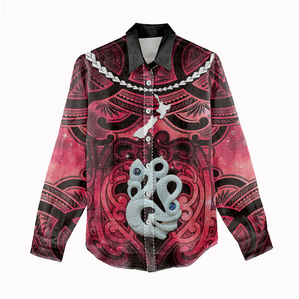 Personalised Maori Matariki Manaia Whero Women Casual Shirt Maori Kowhaiwhai Pattern Galaxy LT01 - Polynesian Pride
